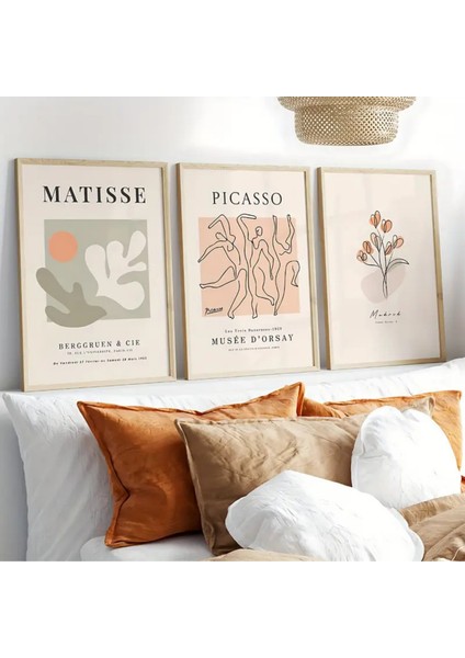 Doğal Ahşap Çerçeveli Uv Baskı 3'lü Matisse ve Picasso Tablo Seti – Modern & Şık Duvar Dekoru