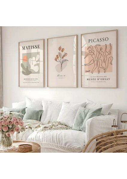 Doğal Ahşap Çerçeveli Uv Baskı 3'lü Matisse ve Picasso Tablo Seti – Modern & Şık Duvar Dekoru fiyatları