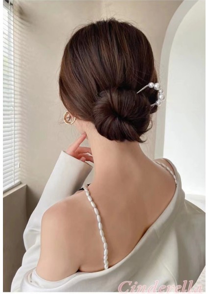 Incili Metal Çubuk Topuz Tokası Gold - Trend Inci Taşlı Saç Topuz Çubuğu modelleri