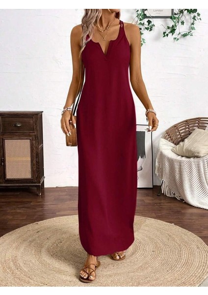 Kadın Askılı Yuvarlak Yaka Asimetrik Detaylı Viskon Elbise fırsatları