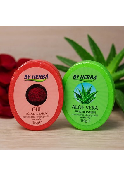 Doğal Süngerli Sabun 2'li Paket(Aloe Vera ve Gül)