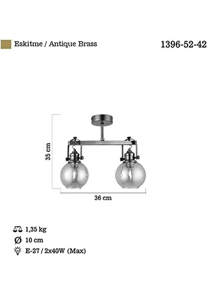 Menashop Home Manıa, Lucea Ponte, Plaf. Eskitme 2 x E27, 1396-52-42, 2'li, Eskitme modelleri