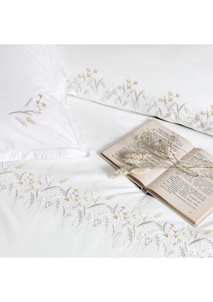 Premium Chıffon Pamuk Brode Çift Kişilik Nevresim Takımı Beyaz fiyatları