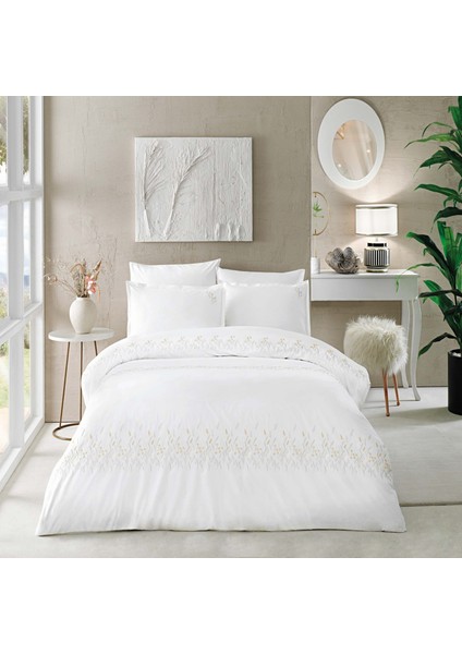 Premium Chıffon Pamuk Brode Çift Kişilik Nevresim Takımı Beyaz modelleri