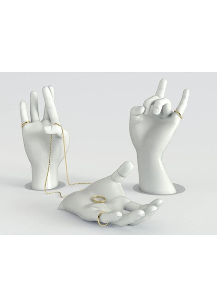 3'lü Dekoratif Takı ve Makyaj Organizer Seti, Beyaz