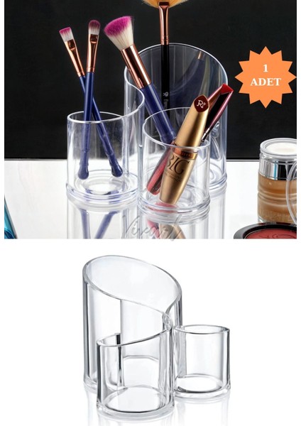 Beyaz Çok Amaçlı Üç Gözlü Triplex Fırça ve Makyaj Organizer