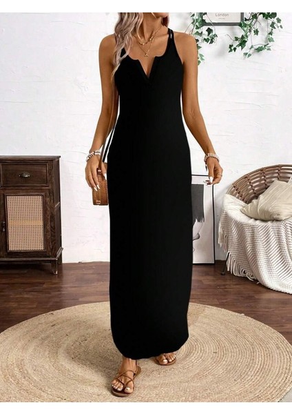 Kadın Askılı Yuvarlak Yaka Asimetrik Detaylı Viskon Elbise indirimleri