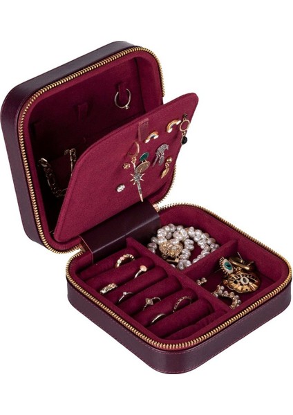 Şık Deri Seyahat Takı Organizer Kutusu, Mücevher Düzenleyici, Küpe ve Kolye Saklama