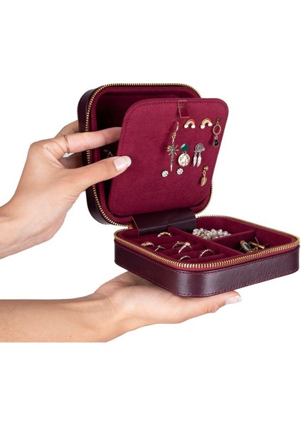 Şık Deri Seyahat Takı Organizer Kutusu, Mücevher Düzenleyici, Küpe ve Kolye Saklama fırsatları