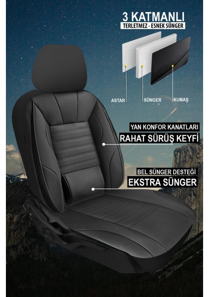 Tofaş Serçe Stone Deri Siyah Oto Koltuk Kılıfı - Üniversal 5 Koltuk Tam Set fiyatları