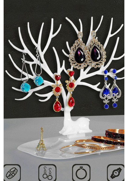 Şık Beyaz Geyik Boynuzu Tasarımlı Takı ve Mücevher Organizeri fırsatları