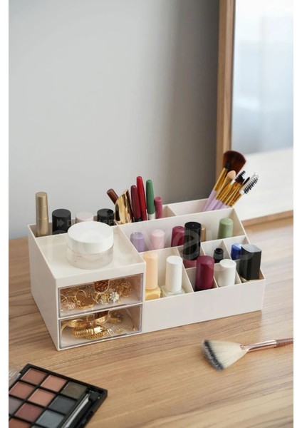 Iki Bölmeli Dolap Içi Çekmece Düzenleyici, Makyaj ve Takı Organizeri