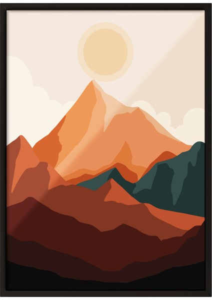 Siyah Çerçeveli Tablo, Gün Batımı Dağ Manzarası, Yatak Odası Dekoru Poster No: 107954