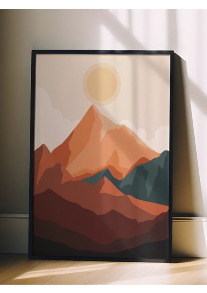 Siyah Çerçeveli Tablo, Gün Batımı Dağ Manzarası, Yatak Odası Dekoru Poster No: 107954 fiyatları