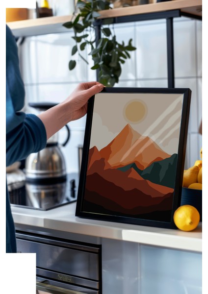 Siyah Çerçeveli Tablo, Gün Batımı Dağ Manzarası, Yatak Odası Dekoru Poster No: 107954 modelleri