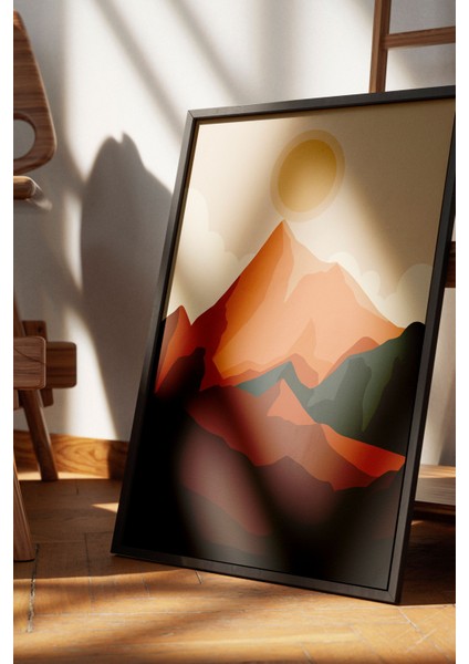 Siyah Çerçeveli Tablo, Gün Batımı Dağ Manzarası, Yatak Odası Dekoru Poster No: 107954 fırsatları