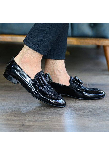 Papyonlu Damatlık Hakiki Deri Iç Dış Deri Erkek Siyah Ayakkabı