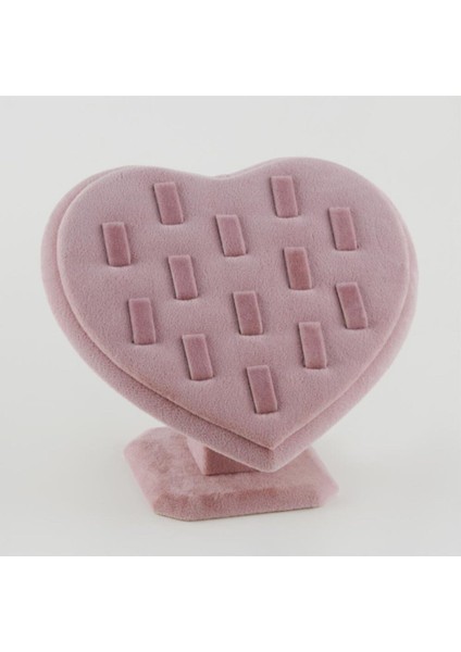 Yumuşak Süet Kalpli Pembe Takı Standı, Zarif ve Şık Dekorasyon Parçası