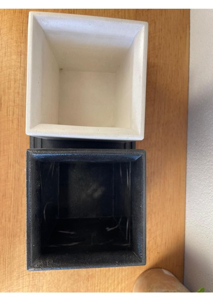 Şık Dekoratif Taş Tozu Kare Organizer Seti - Saksı, Kalemlik, Diş Fırçalık Siyah fiyatları