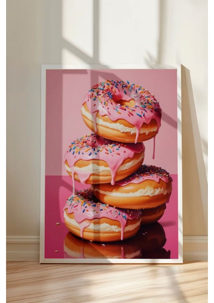 Beyaz Çerçeveli Tablo, Donut Kulesi Mizahi Çizim, Genç Odası Dekoru Poster No: 109483 modelleri