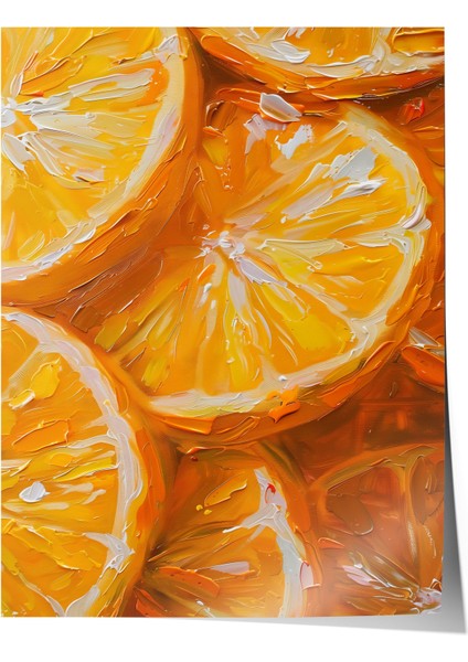 Çerçevesiz Poster, Portakal Detaylı Canlı Çizim, Mutfak Dekoru Poster No: 107993