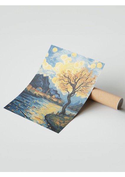 Çerçevesiz Poster, Van Gogh Yıldızlı Gece Köprü Yorumu, Salon Dekoru Poster No: 108452 modelleri