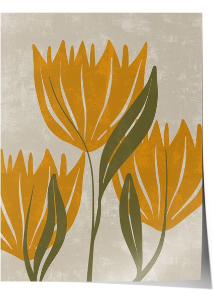 Çerçevesiz Poster, Sarı Minimalist Çiçek Illüstrasyonu, Mutfak Dekoru Poster No: 107952