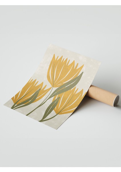 Çerçevesiz Poster, Sarı Minimalist Çiçek Illüstrasyonu, Mutfak Dekoru Poster No: 107952 modelleri
