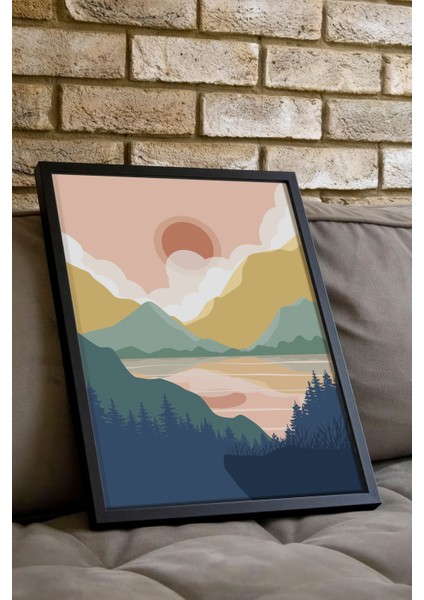 Siyah Çerçeveli Tablo, Turuncu Dağ Manzarası Minimal Çizim, Yatak Odası Dekoru Poster No: 107955 indirimleri