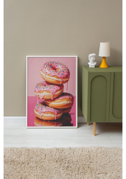 Beyaz Çerçeveli Tablo, Donut Kulesi Mizahi Çizim, Genç Odası Dekoru Poster No: 109483 fırsatları