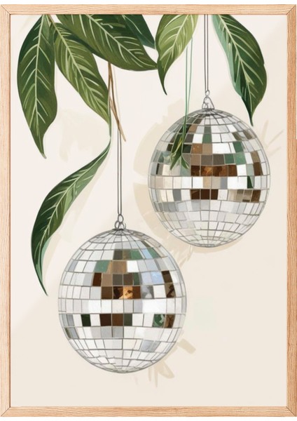 Ahşap Çerçeveli Tablo, Disko Toplu Bitki Kombinasyonu, Salon Dekoru Poster No: 109519