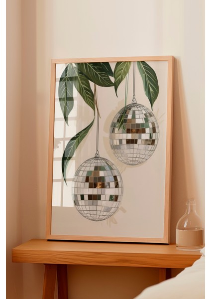 Ahşap Çerçeveli Tablo, Disko Toplu Bitki Kombinasyonu, Salon Dekoru Poster No: 109519 fiyatları