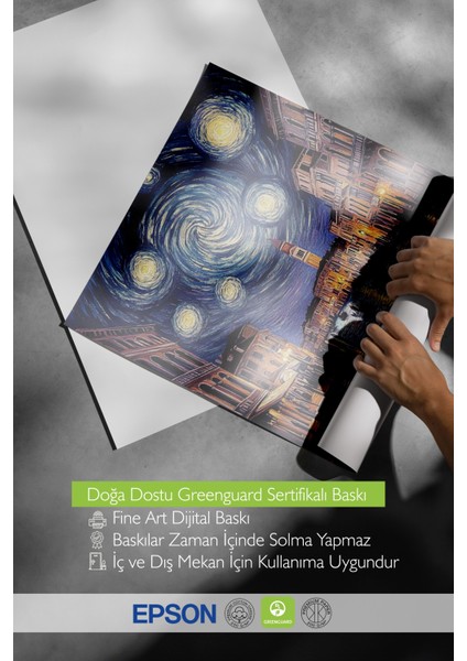 Ahşap Çerçeveli Tablo, Van Gogh Stili Yıldızlı Gece Sahil Yorumu, Salon Dekoru Poster No: 108466