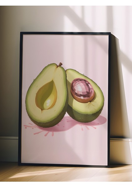 Siyah Çerçeveli Tablo, Kesilmiş Avokado Gerçekçi Stil, Mutfak Dekoru Poster No: 109419 fiyatları