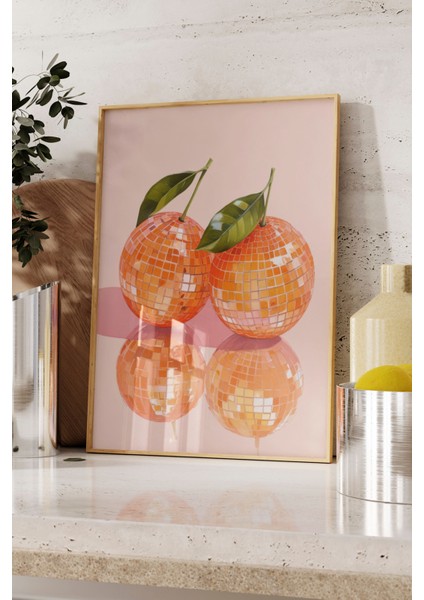 Ahşap Çerçeveli Tablo, Turuncu Mandalina Illüstrasyonu, Mutfak Dekoru Poster No: 109341 fırsatları