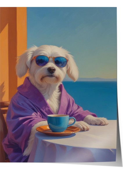 Çerçevesiz Poster, Sahilde Gözlüklü Köpek, Genç Odası Dekoru Poster No: 109692