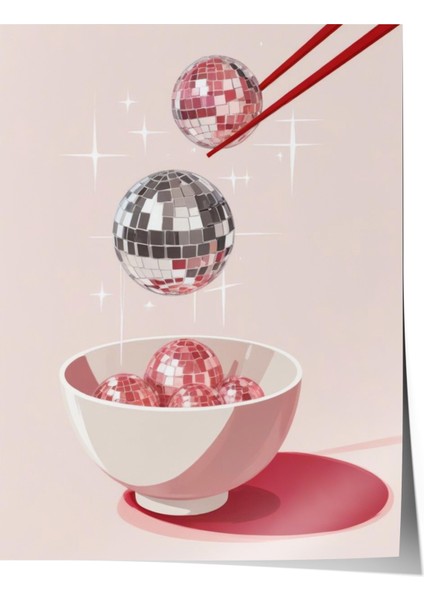 Çerçevesiz Poster, Üçlü Tatlı Kup – Pembe Arka Plan, Mutfak Dekoru Poster No: 109444