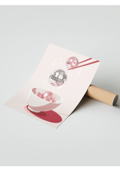 Çerçevesiz Poster, Üçlü Tatlı Kup – Pembe Arka Plan, Mutfak Dekoru Poster No: 109444 modelleri