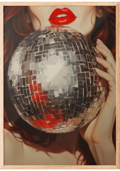 Ahşap Çerçeveli Tablo, Disko Toplu Kadın Portresi, Genç Odası Dekoru Poster No: 109606