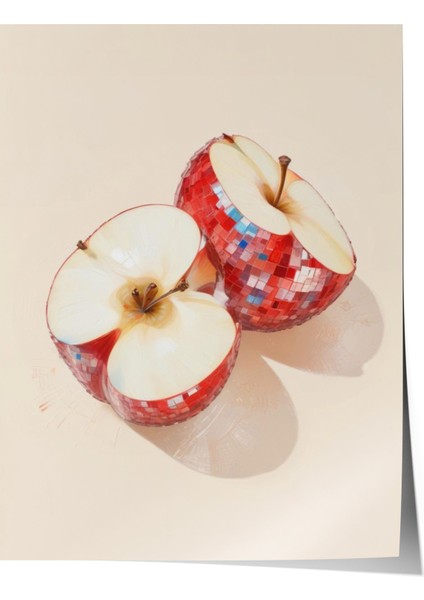 Çerçevesiz Poster, Elma Parçası Minimalist Çizim, Mutfak Dekoru Poster No: 109542