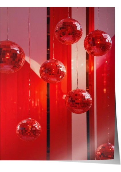 Çerçevesiz Poster, Kırmızı Cam Küreler Soyut Çizim, Salon Dekoru Poster No: 109661