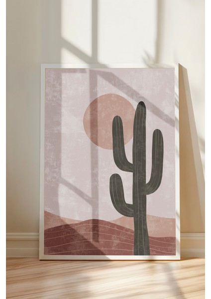Beyaz Çerçeveli Tablo, Minimal Kaktüs Çöl Illüstrasyonu, Ofis Dekoru Poster No: 107957 modelleri