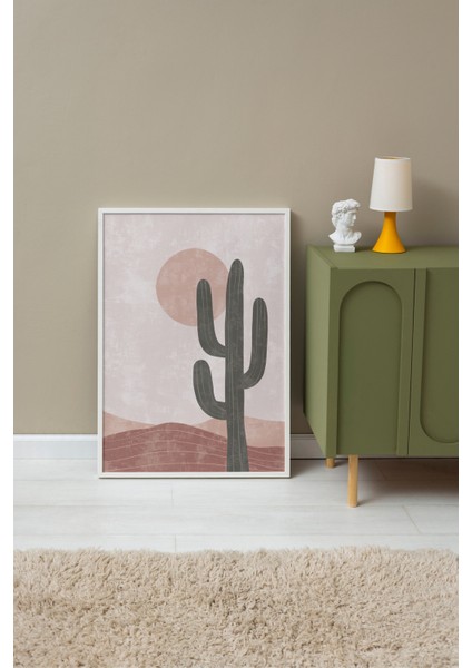 Beyaz Çerçeveli Tablo, Minimal Kaktüs Çöl Illüstrasyonu, Ofis Dekoru Poster No: 107957 fırsatları