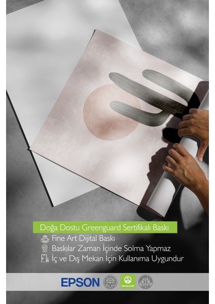 Beyaz Çerçeveli Tablo, Minimal Kaktüs Çöl Illüstrasyonu, Ofis Dekoru Poster No: 107957