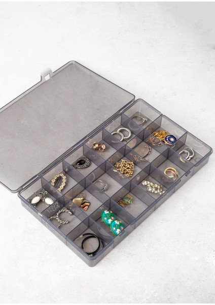 Gri 2'li 18 Bölmeli Takı Organizer Seti, Kolye, Boncuk, Küpe ve Bileklik Saklama Kutusu fiyatları