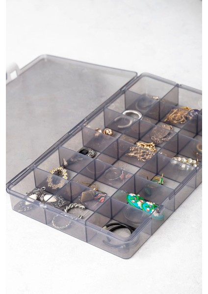 Gri 2'li 18 Bölmeli Takı Organizer Seti, Kolye, Boncuk, Küpe ve Bileklik Saklama Kutusu modelleri