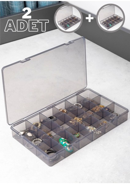 Gri 2'li 18 Bölmeli Takı Organizer Seti, Kolye, Boncuk, Küpe ve Bileklik Saklama Kutusu indirimleri