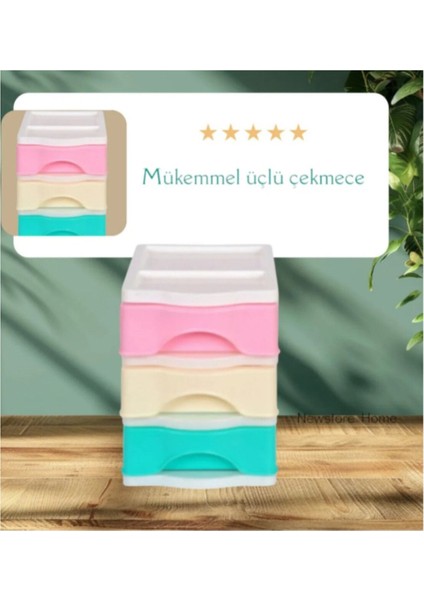 3'lü Çekmece Organizer Takı ve Kozmetik Düzenleyici, Çok Renkli, Pratik ve Şık