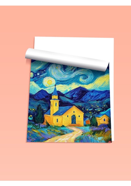 Çerçevesiz Poster, Van Gogh Yıldızlı Gece Köy Yorumu, Yatak Odası Dekoru Poster No: 108498 fiyatları