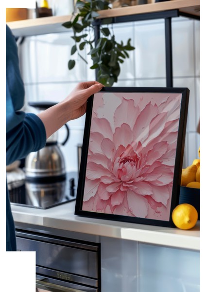 Siyah Çerçeveli Tablo, Fırça Darbeleri Soyut Sanat – Pembe Tonlar, Salon Dekoru Poster No: 109399 modelleri